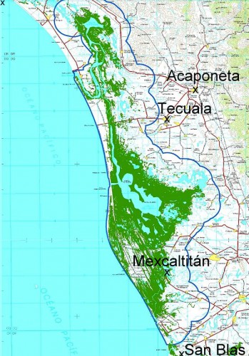 Map showing location of Marismas Nacionales